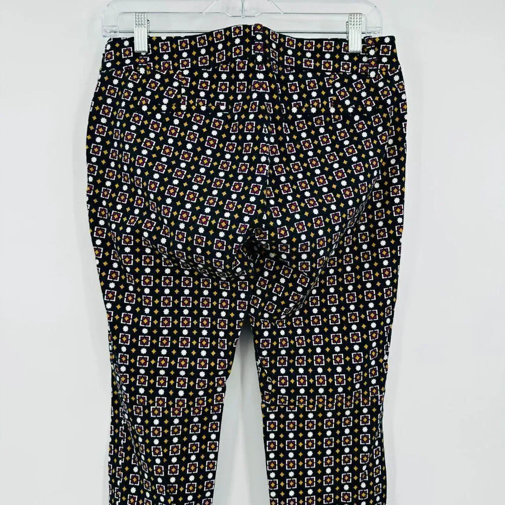 J. Crew Size 6 Navy Blue Geometric Printed Side Zip Winnie Capri Pants